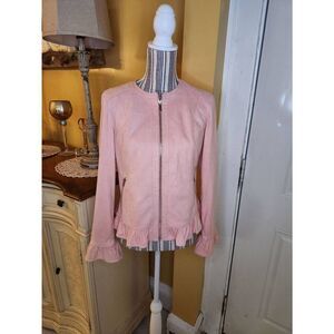 The limited faux suede peachy pink ruffle jacket women's size 2